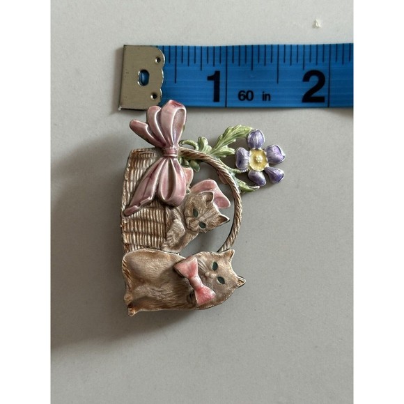 Vtg Kenneth Cole Enamel Rhinestone Cat Kitten In Basket Brooch Clasp Pin Signed - Picture 8 of 10